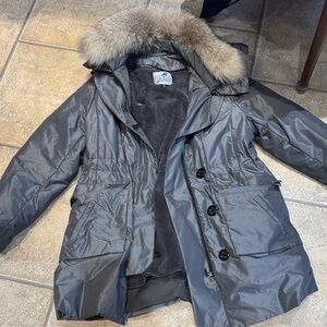 Blue duck shearing Ladies fur trimmed parka coat